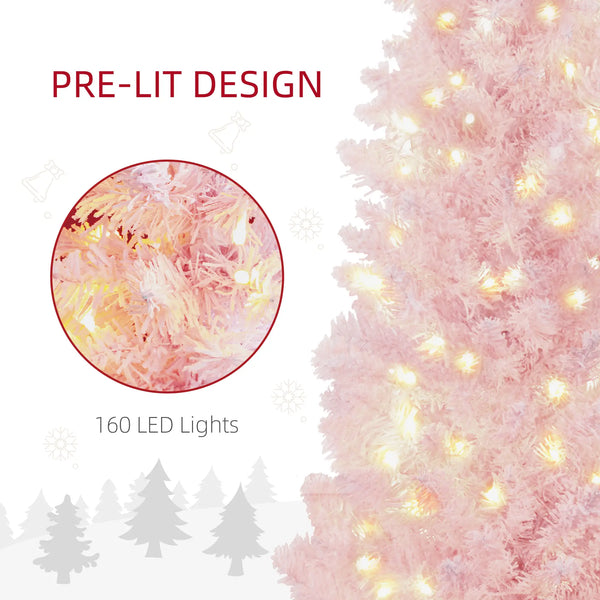 English Elm Pink Flocked Pencil Christmas Tree with Warm White Led Lights for Small Spaces T3971P400682
