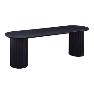English Elm Povera Sculptural Solid Acacia Wood Dining Bench with Organic Rippled Pillar Base B2769P498412