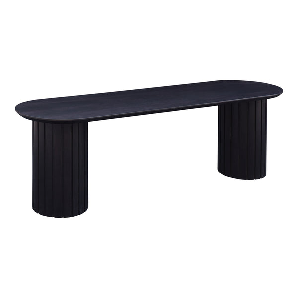 English Elm Povera Sculptural Solid Acacia Wood Dining Bench with Organic Rippled Pillar Base B2769P498412