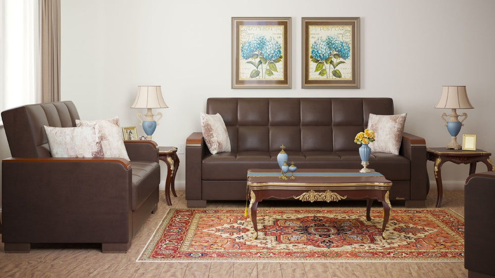 English Elm Primenest Zenaero X Convertible Loveseat With Storage - Stylish Comfort For Small Spaces, Brown Pu B030P281778-GIGA