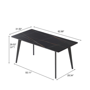 English Elm 62.99" Modern Artificial Stone Dining Table With Black Metal Legs – Seats 6 For Stylish Gatherings W1535S00513