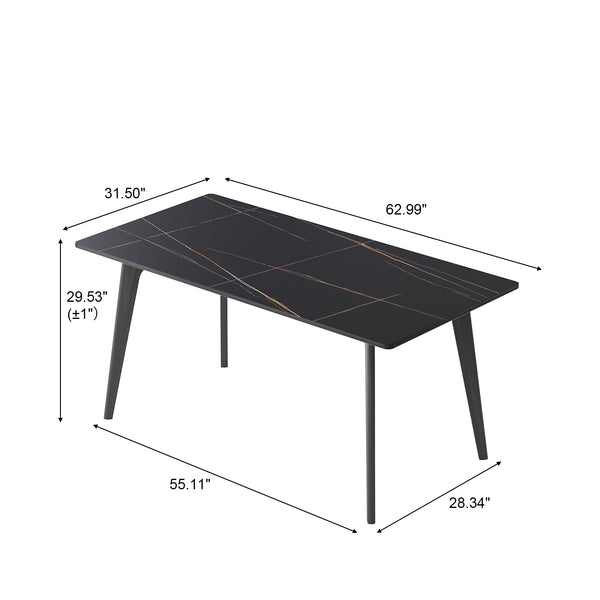 English Elm 62.99" Modern Artificial Stone Dining Table With Black Metal Legs – Seats 6 For Stylish Gatherings W1535S00513
