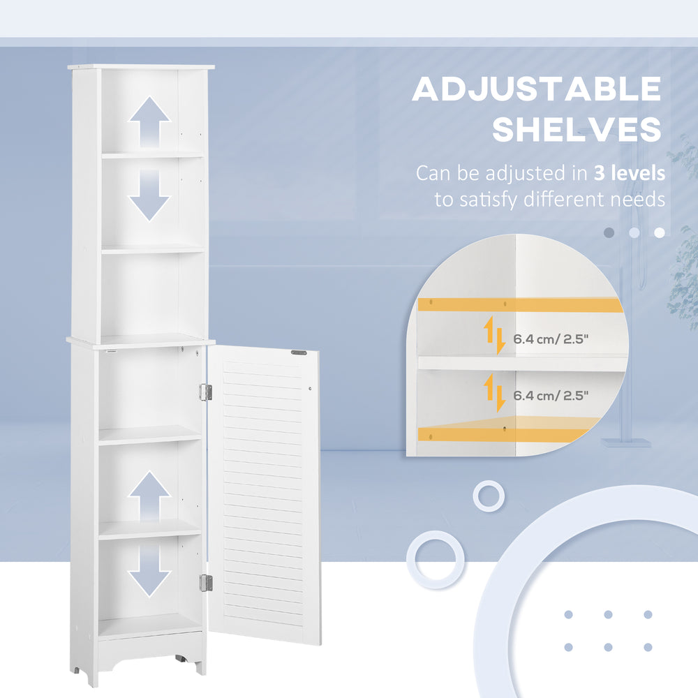 English Elm HOMCOM Vertical Bathroom Linen Cabinet 65" Tall Freestanding Storage Tower with 3 Adjustable Shelves, White W2225P200481