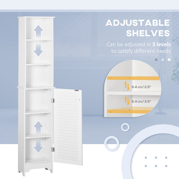 English Elm HOMCOM Vertical Bathroom Linen Cabinet 65" Tall Freestanding Storage Tower with 3 Adjustable Shelves, White W2225P200481