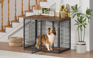 English Elm 47'' Furniture Style Dog Crate with 3 Doors Large Breed Cabinet Side Table Grey W1820P356885