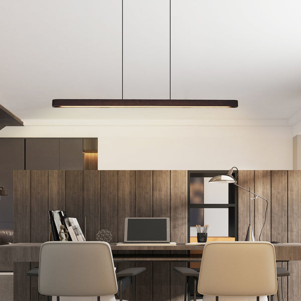 English Elm 51-inch Walnut Wood Linear Led Pendant Tunable Warm Light for Dining or Kitchen W1340P264189