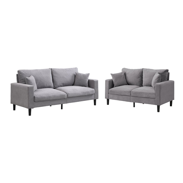 English Elm Two Two Piece Sofa Set with Corduroy Upholstery, Durable Hardwood Frame, Plush Cushions for Cozy Lounging LIGHT GREY 35.83 L x 31.9 W x 12.6 H W2297S00023