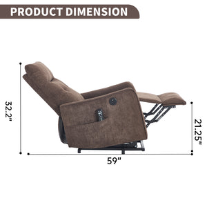 English Elm Beige Chenille Power Lift Recliner with Massage Heat and Usb for Senior Comfort Brown W1803P369080