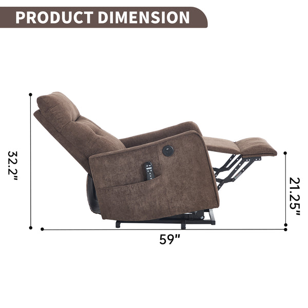 English Elm Beige Chenille Power Lift Recliner with Massage Heat and Usb for Senior Comfort Brown W1803P369080