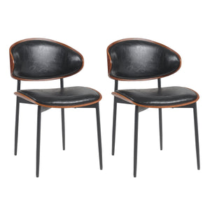 English Elm Mid-Century Dining Chairs Set Of 2 – Stylish Bentwood & Pu Leather, Matte Metal Legs, Easy Assembly! N842P290053B