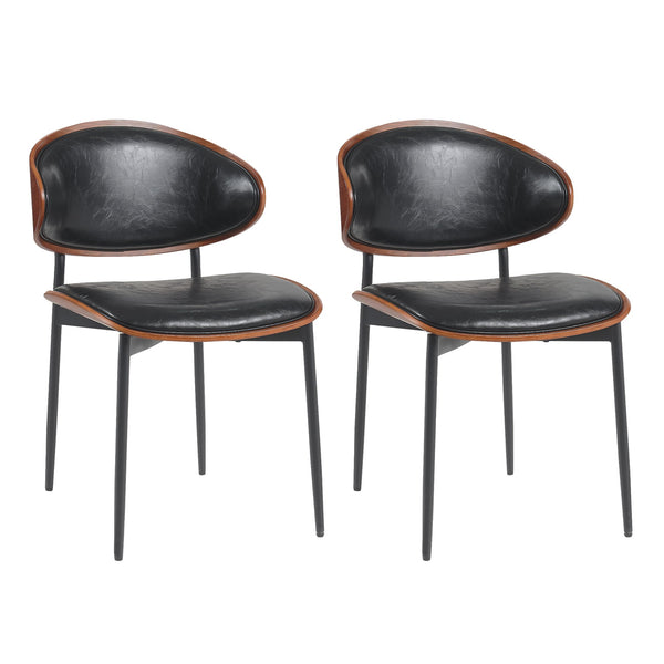 English Elm Mid-Century Dining Chairs Set Of 2 – Stylish Bentwood & Pu Leather, Matte Metal Legs, Easy Assembly! N842P290053B