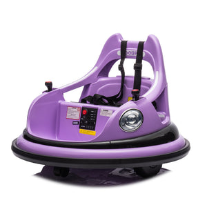 English Elm 12v Kids Ride on Bumper Car with 360 Spin Led Lights Bluetooth and Parental Remote Purple W1578P198507