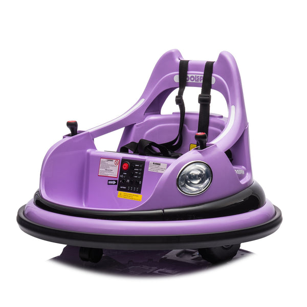 English Elm 12v Kids Ride on Bumper Car with 360 Spin Led Lights Bluetooth and Parental Remote Purple W1578P198507