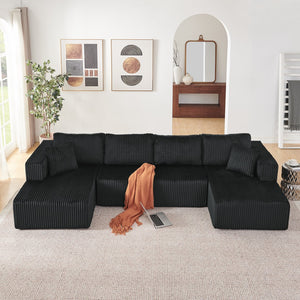 English Elm 132" U-shaped Modular Corduroy Sectional with Deep Foam Cushions for Living Room Black W5802S00001