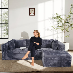 English Elm 100" Corduroy L-shaped Sectional with Deep Foam Seats Modular Living Room Couch T5880S00007