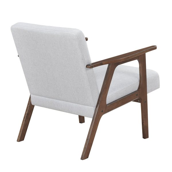 English Elm Modern Mid-Century Accent Chair Walnut Frame with Textured Linen Upholstery and Cushioned Seat Comfortfulness Gray 26.5 L x 23.5 W x 10 H B011P308031
