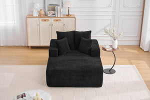 English Elm Oversized Corduroy Chaise Sleeper Sofa Deep Seat Lounge Chair for Apartment Bedroom Black W1752P402833