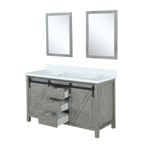 English Elm Ash Grey Double Bath Vanity With White Quartz Top, 2 Mirrors & Ample Storage For Modern Bathrooms B2731S00934