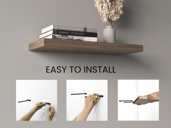 English Elm Ecco Floating Shelves Set of 2 — 31.5" Wall-Mounted Matte Particle Board Shelves with Hidden Brackets and Sturdy Support Dark Brown 32 L x 11 W x 4 H B070P242485