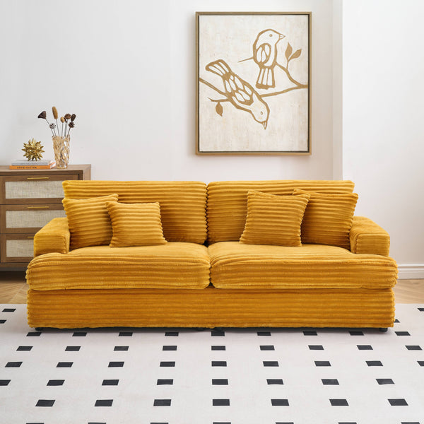 English Elm 79.3 Corduroy Sofa 3-Seater with 4 Toss Pillows, Pink Upholstery, Solid Wood Frame, Plush Support Orange W1658S00073