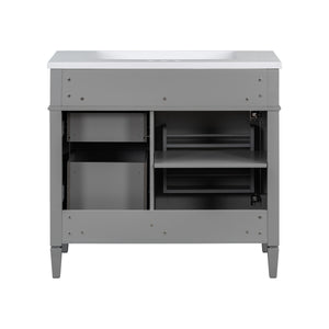 English Elm 36'' Modern Bathroom Vanity Set With Mirror, 2 Soft-Close Drawers, & 6 Open Shelves For Storage N710S236006E