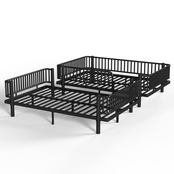 English Elm Queen Over Metal Bunk Bed Convertible Platform Frame with Safety Guardrails Black W5305S00063