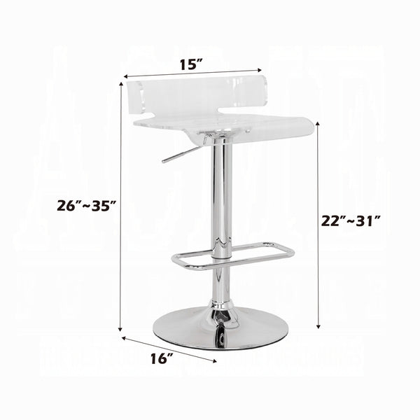 English Elm Adjustable Acrylic Swivel Bar Stool with Small Back and Gas Lift Height Control for Modern Kitchens Chrome,Clear 18 L x 18.5 W x 10 H B2741P326196