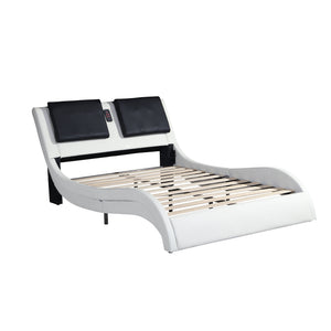 English Elm Faux Leather Queen Platform Bed with Rgb Lighting Bluetooth Speaker Massage Headboard W2297S00027