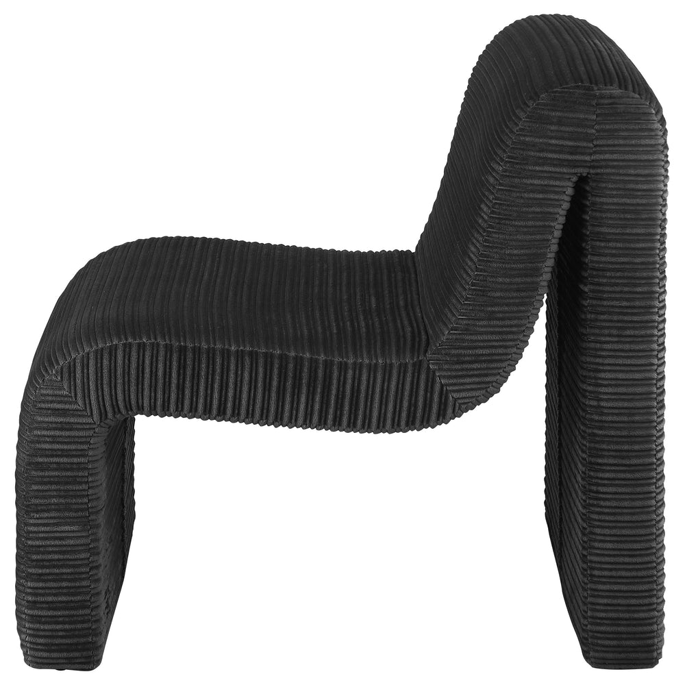 English Elm Winne Curved Armless Accent Chair in Black Ribbed Upholstery — Sculptural Modern Minimalist Seating B062P299870