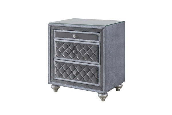 English Elm 1pc Glam Velvet Tufted 3-Drawer Nightstand with Jewelry Tray, Faux Crystal Knobs, Chic Storage B011P228567