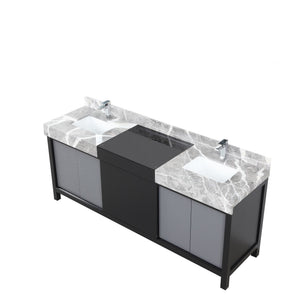 English Elm Black Double Bath Vanity 80" W With Castle Grey Marble Top & Chrome Faucet – Stylish Storage Solution B2731P261124