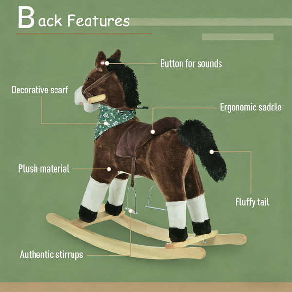 English Elm Ride-on Cowboy Rocking Horse with Plush Body Realistic Sounds and Wooden Base T3971P442347