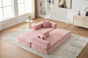 English Elm UNITED Folding Sofa Bed with Removable Cover Zipper, Chenille Memory Foam Sleeper for Small Spaces Pink W1568P293810