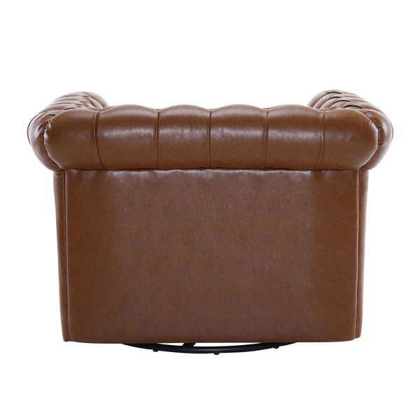 English Elm Christopher Knight Home® - Chesterfield Swivel Club Chair with Deep Button Tufting, Nailhead Trim, 360° Metal Swivel Comfort Cognac 39.25 L x 33.85 W x 27.85 H N776P195601C