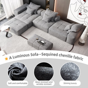 English Elm Modern Oversized Modular Sectional Sofa - Cozy Chenille, 6 Pillows, No Assembly, Flexible Layouts, Grey W1885S00076