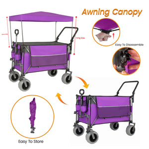 English Elm Multi-functional Folding Wagon with Canopy All Terrain Tires 480lb Steel Frame Outdoor Purple W2932P417650