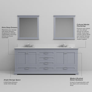 English Elm Dark Grey Double Bath Vanity 80 in. W x 22 in. D with Cultured Marble Top, Soft-Close Storage, Mirrors B2731S00868