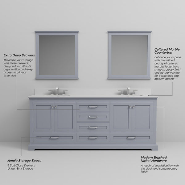 English Elm Dark Grey Double Bath Vanity 80 in. W x 22 in. D with Cultured Marble Top, Soft-Close Storage, Mirrors B2731S00868