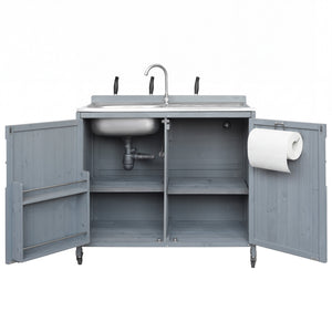 English Elm K&k Outdoor Prep Station Stainless Steel Top Fir Wood Cabinet with Drawer and Wheels N707P370281G