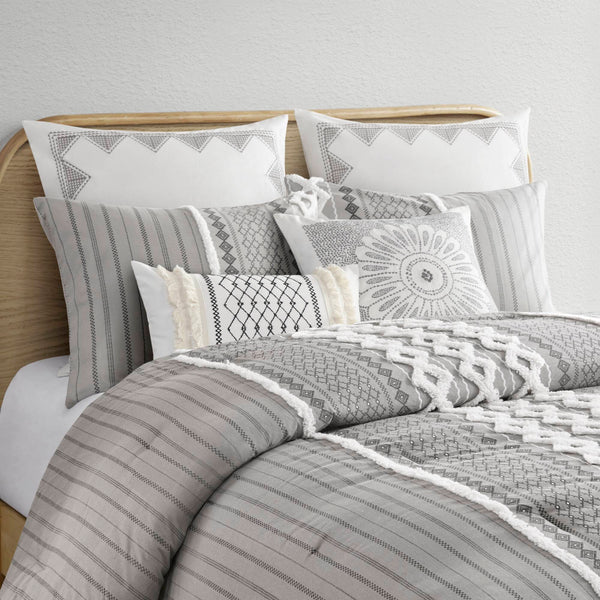 English Elm Cotton Imani Printed Chenille Comforter Set Full/Queen — Mid-Century Geometric Texture, OEKO-TEX Certified, Soft breathable cotton Gray 21.65 L x 22.83 W x 10.63 H B035128799