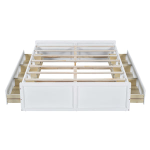 English Elm Wood Queen Platform Bed Solid Pine Frame Six Storage Drawers No Box Spring Needed White N709P241723K-1