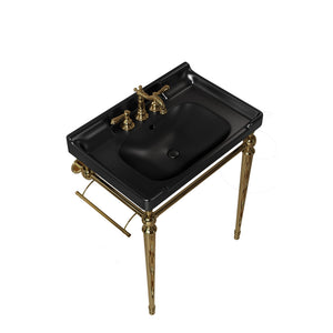 English Elm VICI 28" Bathroom Console Sink with Integrated Ceramic Basin, Overflow, Stainless Support Legs Black,Gold W2615S00111