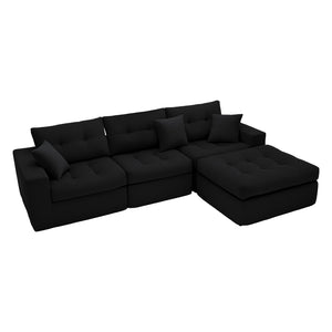 English Elm Corduroy L-shaped Sectional Sleeper Sofa No Assembly Needed for Apartments Black W5532S00028
