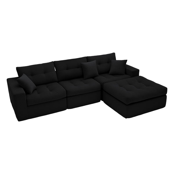 English Elm Corduroy L-shaped Sectional Sleeper Sofa No Assembly Needed for Apartments Black W5532S00028