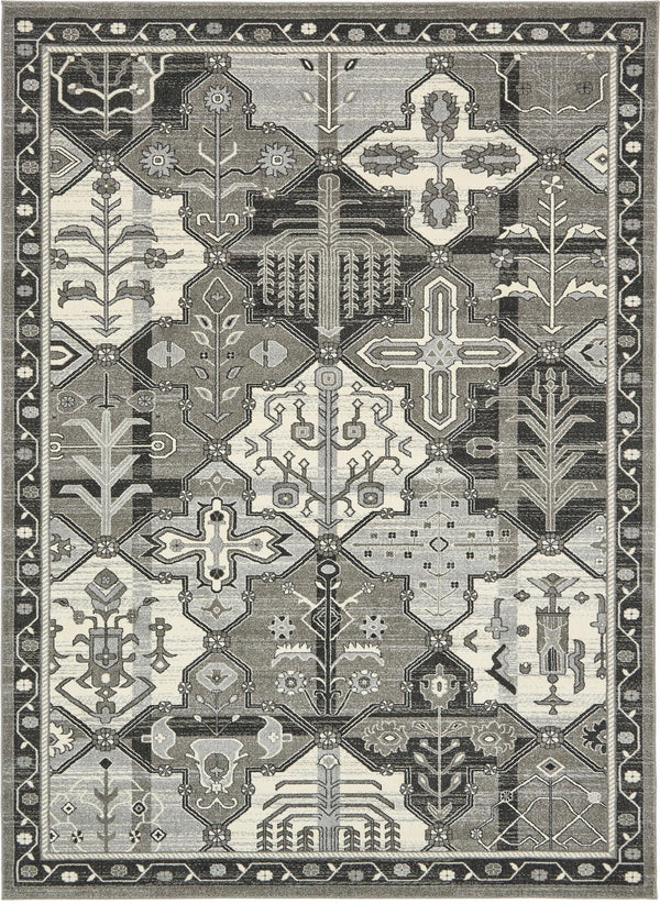 Unique Loom La Jolla Cathedral Machine Made Geometric Rug Gray, Black/Ivory/Silver 7' 10" x 11' 0"