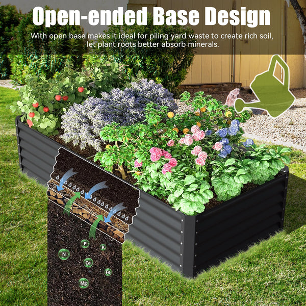 English Elm 6x3x1.5ft Galvanized Raised Garden Bed — Heavy-Duty Steel Planter with Open Base, Reinforced Rods, Safe Edge for Vegetables Flowers and Easy Assembly Gray W1859P197913