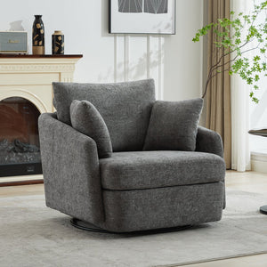 English Elm 40.55"w Chenille Swivel Chair Oversized Round Accent Seat with 360 Degree Base W1298P248769