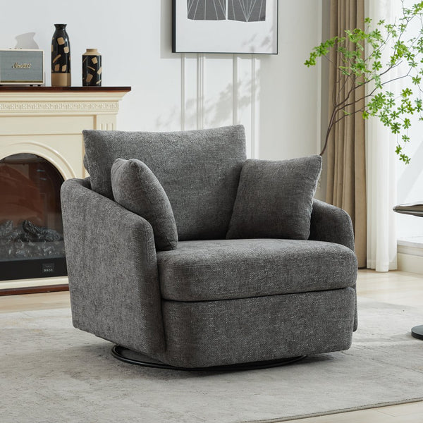English Elm 40.55"w Chenille Swivel Chair Oversized Round Accent Seat with 360 Degree Base W1298P248769