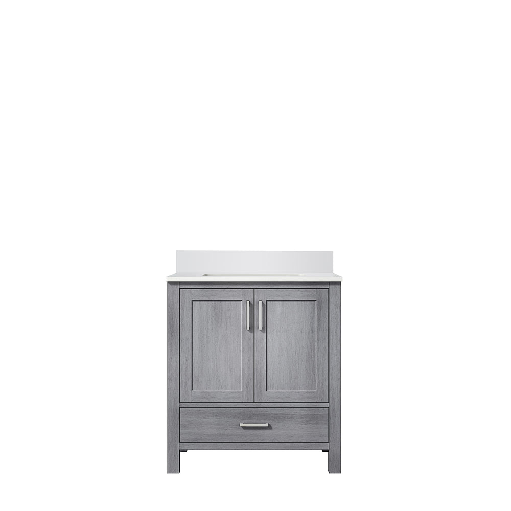 English Elm Distressed Grey Bath Vanity 30 in. W x 22 in. D with White Quartz Top, Solid Wood, Soft-Close Storage B2731P258793