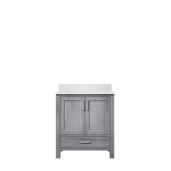 English Elm Distressed Grey Bath Vanity 30 in. W x 22 in. D with White Quartz Top, Solid Wood, Soft-Close Storage B2731P258793